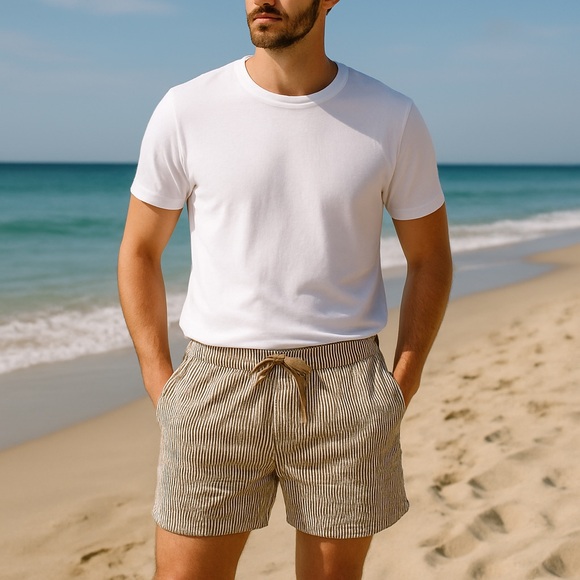Zara Other - ZARA Seersucker Striped Drawstring Shorts Mens Size L - 5” Inseam
